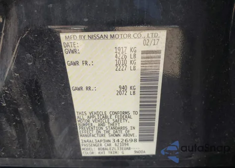 2017 Nissan Altima 2.5 S from USA, damaged, VIN 1N4AL3AP3HN342698